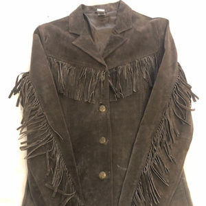 Vintage prAna leather jacket w/ fringe, sz Medium